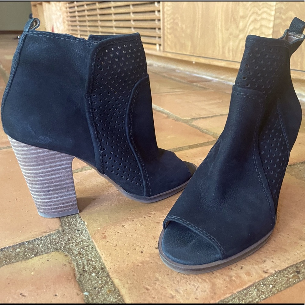 Lucky Brand Suede Perforated Heel Boots - Size 7